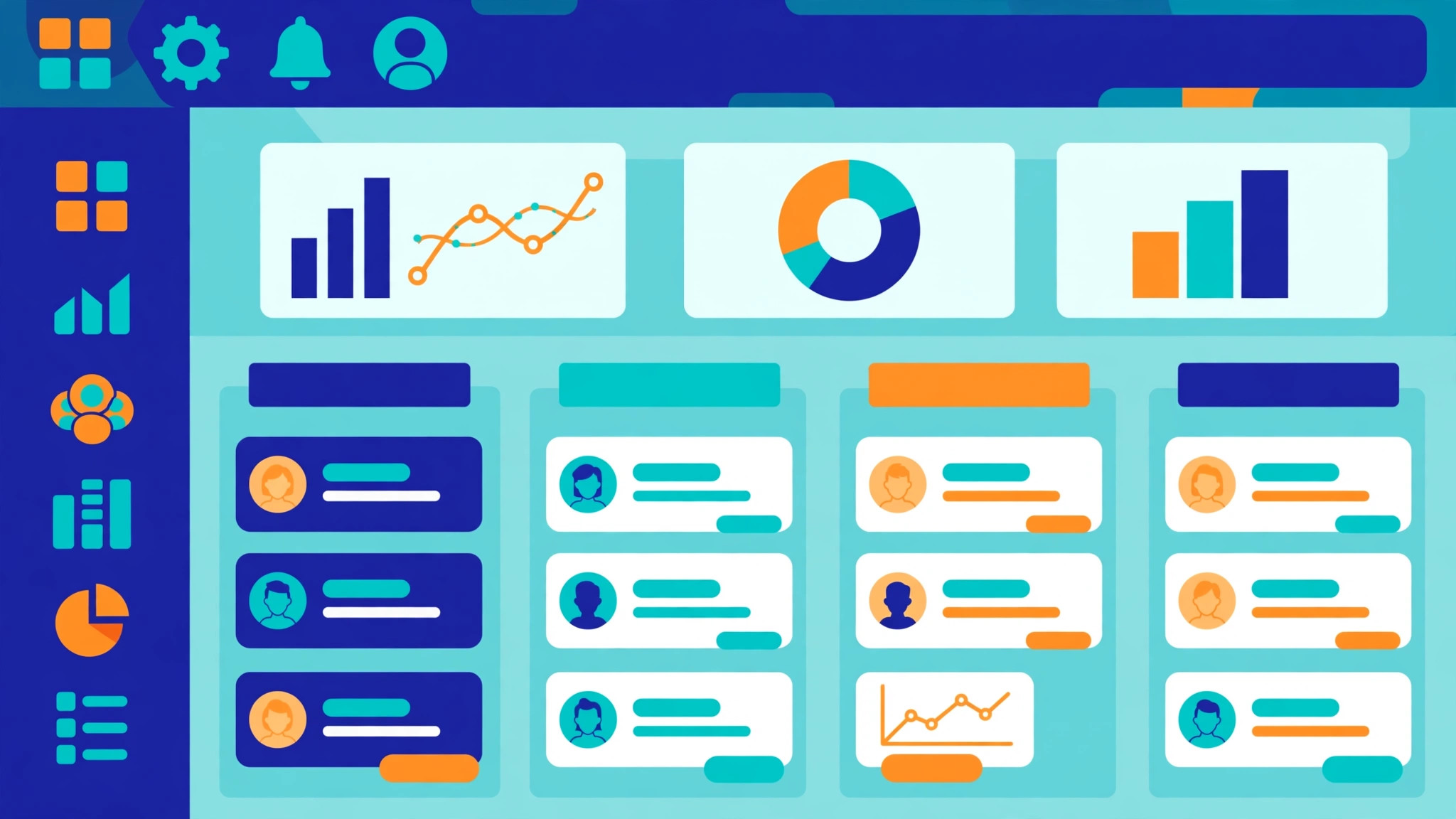 Custom CRM dashboard illustration showing a sales pipeline, WhatsApp chat integration, and bilingual Arabic-English interface built for UAE businesses